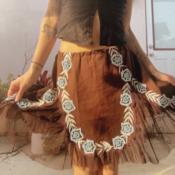 Ooak Dresses & Skirts - Ooak Upcycled Brown Beaded Skirt